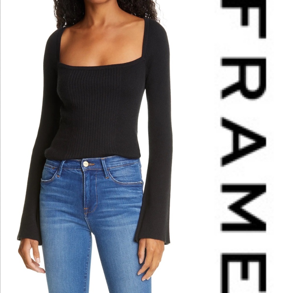 NWT Frame Luxe Bell-Sleeve Sweater Black, size Medium - Picture 1 of 7